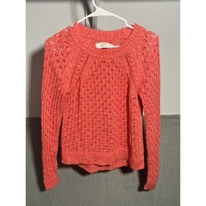 LOFT Women's Coral Open Knit Pullover Sweater Long Sleeve Size XS Casual